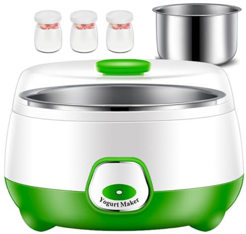 Yogurtiera, Yogurtiera Automatica, Macchina per Yogurtiera da 1 Litro con Contenitore in Acciaio Inossidabile e 3 Tazze di Vetro, Controllo Costante della Temperatura Yogurtiera Fatta in Casa per