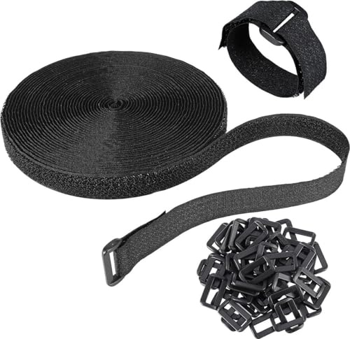 Namtek 10m x 2cm Klettband mit 50 Schnalle - Freie Schnittlänge Klett Kabelbinder Wiederverschließbar, Kabel Klettbinder Klettverschluss Band - Schwarz