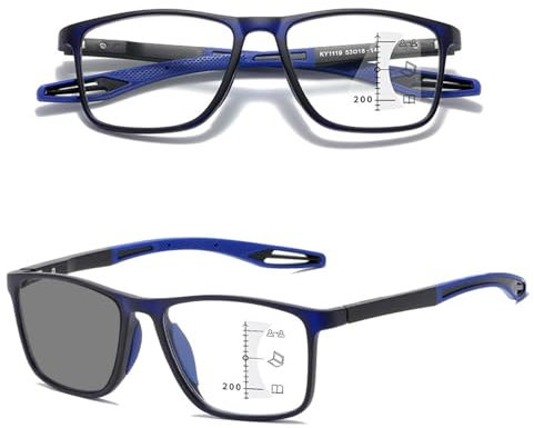 Selbsttönende Gleitsicht Lesebrille Gleitsichtbrille Progressive Multifokus Anti-Blaulicht Photochrome Herren Damen TR90(Black/Blue,1.0 x)