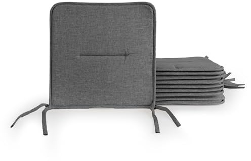 BESCH Pack 10 Cojines para Silla Usos Interior y Exterior 37x37x3cm Extra Suave Tejido Lino - Cojin de Asiento Decorativo de Poliéster Lavable Cómodos Acolchados (Gris Oscuro)