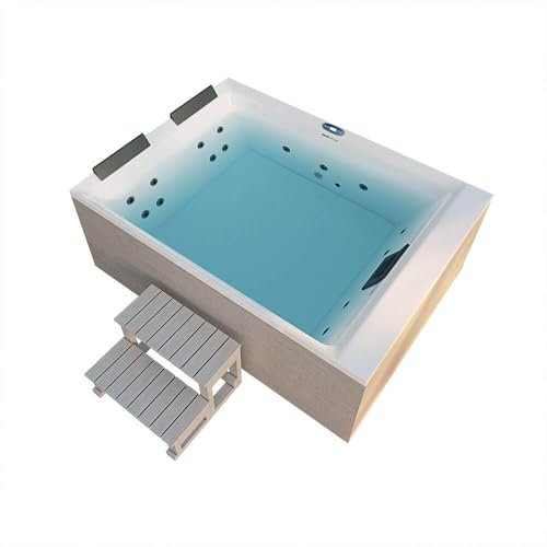 HOME DELUXE - Whirlpool para Exteriores Nimbus - Incluye Escalera y Cubierta térmica - Dimensiones: 190 x 140 x 70 cm - con calefacción, 18 Jets de Masaje | Whirlpool Exterior para 2 Personas
