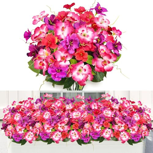 ROLLWAY 4 Bündel Kunstblumen wie Echt Geranien Künstlich, Kunstblumen Balkon Künstliche Blumen für Draußen Balkonpflanzen Outdoor Wetterfest Blumenstrauß, Plastikblumen Seidenblumen für Außen Zimmer