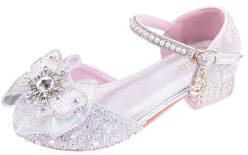 Generisch Sandali da bambina con cinturino alla caviglia, sandali con glitter da principessa per bambini, comodi sandali estivi con tacco a blocco, argento, 29 EU Stretta