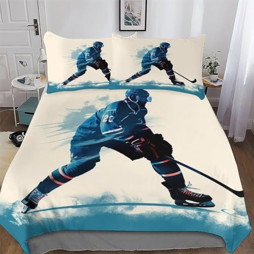 LCWWW Eishockey Deckenbezug Bettwäsche Set 2 teiligs Für Jungen Mädchen Microfaser Angenehme Bettbezüge - Bettbezug + Kissenbezug Single(135x200cm)