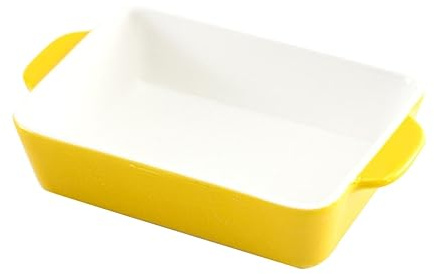 HOUDERCO Ceramic Rectangular Baking Pan Ovenware Yellow Microwave-safe Pottery Baking Tray Sturdy Kitchen Bakeware for Home Cooking and Casserole Use