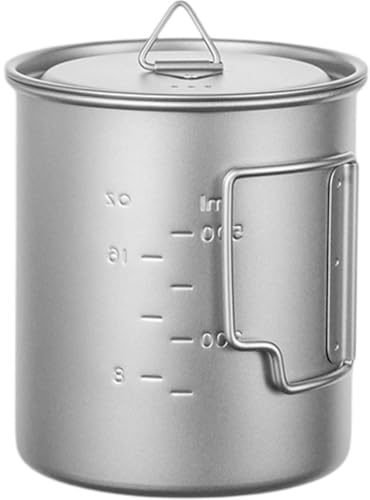 Dinntty Titanium Camping Mugs, 750ml Titanium Coffee Cup with Lid, Titanium Pot, Foldable Handle for Camping, Hiking, Traveling and Backpacking