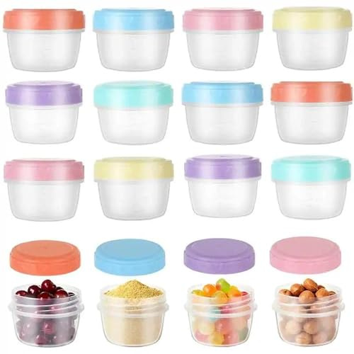 Kievano Mini Contenitori per Alimenti con Coperchio – Set da 12, 80 ml, Ermetici, Impilabili, Adatti a Microonde e Freezer, Mini Barattoli per Snack, Salse, Pappe e Alimenti
