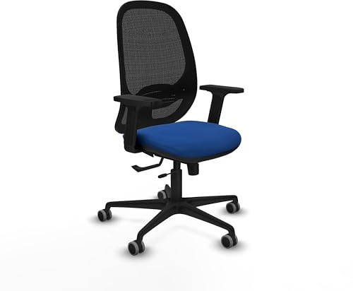 Piqueras y Crespo Stuhl für Home Studio Cilanco mit 2D-Armlehnen, höhenverstellbare Lendenwirbelstütze, ausgestattet mit Syncro/Traslack und Schneidschaum, mit Rollen 65 mm, Parkett, Schwarz/Blau