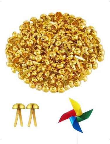 HEOXIN 150 Stück Musterbeutelklammern Metall Gold, Mini Brads Rundkopfklammern für Scrapbooking, Musterklammern für Papier Basteln Handwerk, Vielseitige Klammern für Büro DIY Kunsthandwerk