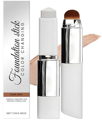 Farbwechsel Grundierung, Color Changing Foundation Stick mit Bürste, Full Coverage Concealer Foundation Primer für Makelloses Makeup, Lang Anhaltender, Hydratisierend, Natürliches Finish(Dunkle)