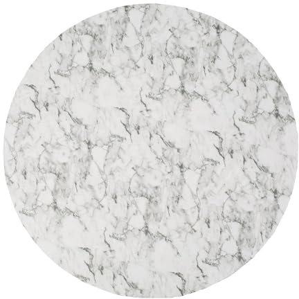 Fenteer Round Fitted Tablecloth with Flannel Backing, Waterproof Wipeable Table Cover Elastic Edge, Luxury White Marble Pattern, for Round Tables,122cm(Marble Pattern Random)