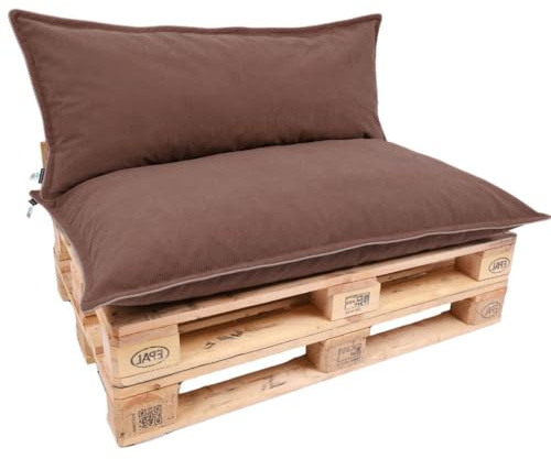 TexDeko® Cord Palettenkissen 120x80x18 cm 2-TLG Set, Braun | Weicher Cordstoff, wasserabweisend, UV-beständig, waschbarer Bezug, Indoor & Outdoor Palettenpolster, 320 g/m² Stoffgewicht