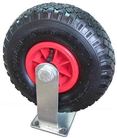 HKB ® 1 x Sackkarrenrad, mit Bockrolle, Gummirad 3.00-4, rote Kunststofffelge mit Nadellage, Tragkraft 130kg, ø=260mm, Nabe 80mm, Achse ø=20mm, Hersteller HKB, Artikel-Nr. 20304