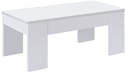 Mesa de Centro Elevable, Mesita de Salón o Comedor, Modelo LC, Acabado en Color Blanco Artik, Medidas: 100 cm (Ancho) x 50 cm (Fondo) x 45-56 cm (Alto)