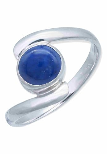 mantraroma Damenring echt Silber schlicht mit rundem Lapis Lazuli