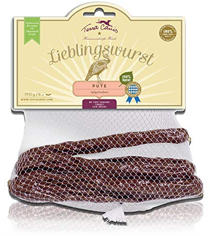 Terra Canis Pute - Lieblingswurst, 170g I Luftgetrocknete Wurst vom Metzger I Premium Snack für Hunde in 100% Lebensmittelqualität Aller Rohstoffe I Getreidefrei & glutenfrei