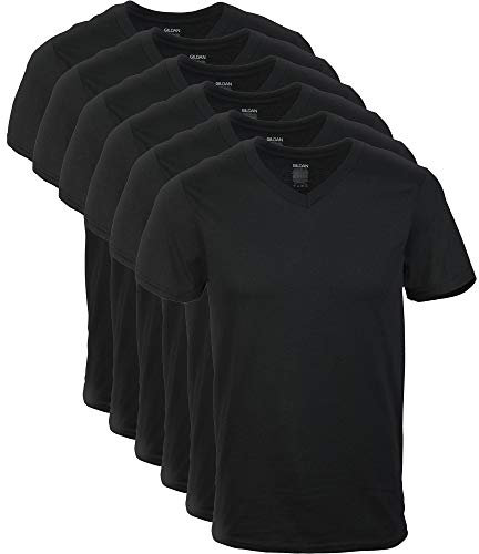 Gildan Men's V-Neck T-Shirts, Multipack Undershirt, Black (6-Pack), XXL