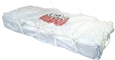 Bauhandel Big Bag Asbest 260 x 125 x 30 cm mit A-Druck, Polypropylen, TRGS 519, 1500 kg Tragfähigkeit, 3-seitige Schürze + Deckel, 4 Hebeschlaufen, beschränkt UV-beständig, weiß
