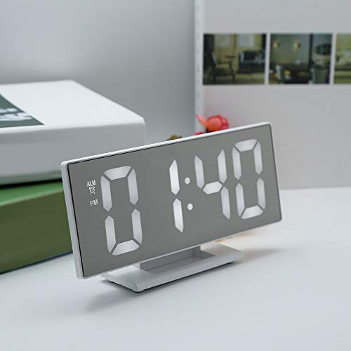 dongzhifeng Sveglie Comodino Senza ticchettio Testiera elettrica Orologio digitale con sveglia LED orologio retrovisore Orologio multifunzione Snooze Display orario Comodino Bianco