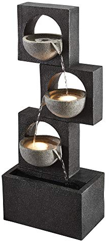 Serenity Granite-Effect Cascading Bowls Water Feature, LED Lights, Outdoor, Modern, Self Contained, Height 78cm