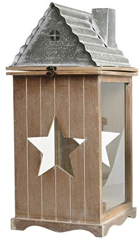 ETC dekorative Garten-Laterne Tisch-Laterne Garten-Windlicht aus Holz/Metall in Haus-Form 2 möglichen Größen (groß ca. 27,5 x 60 cm hoch)