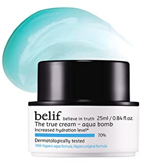 Belif True Cream Aqua Bomb 25ml, Leichte Feuchtigkeitscreme, Frauenmantel Haferschalen, Hydratation Gesichtscreme, Mischhaut bis Fettige Haut, Tagescreme Gesichtspflege, Koreanische Kosmetik