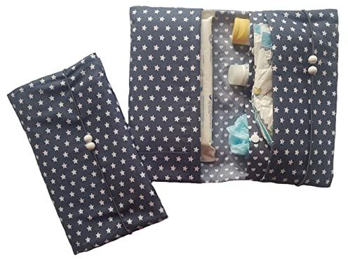 Wickeltasche Windeltasche graue Sterne, Punkte, Herzen - Handmade by die-kreative-fee (dunkelgraue Sterne klein - innen Herzen)
