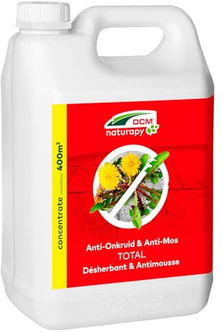 DCM Anti-Unkraut & Anti-Moos - Total Konzentrat 5L - 400 m² - Schnell wirkendes Unkrautmittel für Terrassen und Gärten