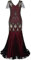 Feynman Damen 1920er Jahre Abendkleid V-Ausschnitt Pailletten Perlen Fransen Kleid, Retro Lange Glitzer Party Kleider Sexy Langarm Maxikleid Elegant Cocktailkleider Party Hochzeit