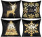 All Smiles Black Gold Decorations Christmas Cushion Covers Black Gold Décor Xmas Decorative Pillow Cases Set of 4 for Sofa Home Bed,Christmas Snowflakes Tree Deer