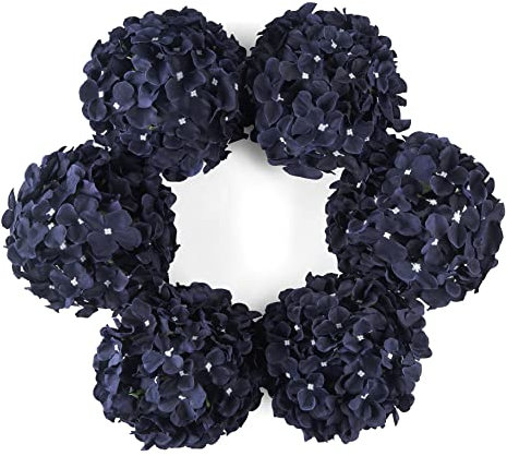 DuHouse Lot de 6 Grandes têtes de Fleurs d'hortensia artificielles en Soie avec Tige pour Mariage, Maison, Jardin, Centre de Table (Bleu Marine)