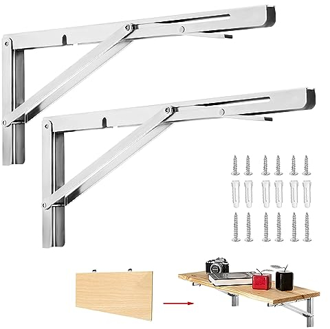 Dhouse 2STK Klappkonsole 400mm Edelstahl Regal Klammern Klappwinkel Regalkonsole für Schreibtisch Klapptisch Wandtisch Tragkraft 150kg