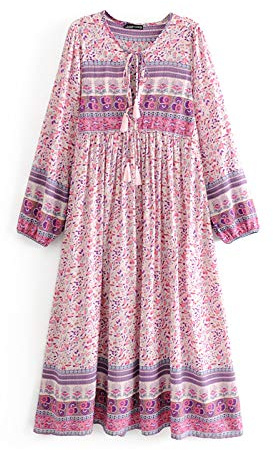 Boho Maxi Midi Dress Summer Dresses for Women Long Sleeve Floral Casual Hippie Bohemian Flowy Maternity Loose