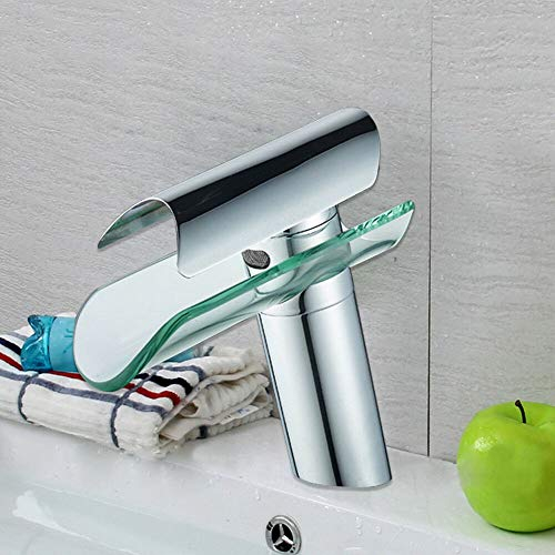Wasserhahn, Wasserfall Waschtischarmatur Bad Armatur Einzelhahn Waschtisch Mischbatterie Glas Wasserfall Auslauf Waschbeckenarmatur für Badezimmer