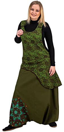 Kunst und Magie Ibiza Latzhose Haremshose Hose PSY Goa 70er Overall Hippie Boho, Größe:XXL, Farbe:Grün