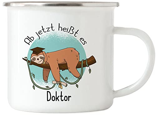 Hey!Print Doktor Emaille Tasse 2022 Abschluss Geschenk Doktor Doktorin Faultier Kaffeetasse Promotion