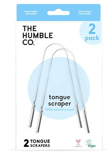 The Humble Co. Tongue Scraper, Tongue Cleaner, Stainless Steel (2 Pack) | Eliminates Bad Breath & Bacteria, For Adults & Kids, Dental Oral Care Products, Personal Hygiene Essentials, BPA Free