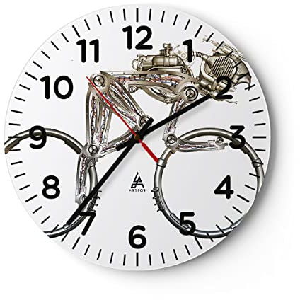 Modern Wanduhr Fahrrad Roboter Modern 30x30cm Rund Klein Wand Uhr Glas Analog Zimmeruhren Küche Büro Wohnzimmer Glasuhr Wall Clock Dekoration Design Wanddekoration Küchenuhr C4AR30x30-4194