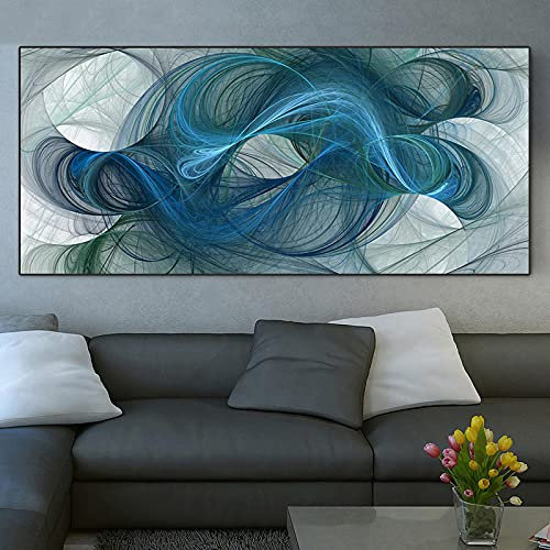 Blaue Farbe Boho-Dekor-Stil Poster Drucke Sofa Quadro Wanddekoration gerahmte Leinwand Malerei Kunst für Wohnzimmer Bild 90x160cm(35x63in) mit Rahmen