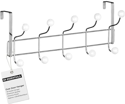 Over Door Hook for Clothes Hanging, Stainless Steel Over Door Hanger for Bedroom Bathroom Storage - Heavy Duty Over Door Storage Coat Rack for Towel, Purse, Robe, Keys - Over The Door Hanger 10 Hooks