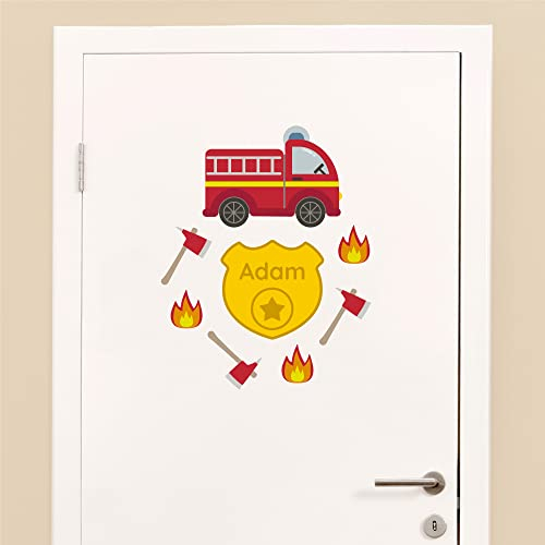 Klebekerlchen® Türaufkleber personalisiert mit Name – Wandtattoo Kinderzimmer & Babyzimmer deko – selbstklebende Wandsticker - Feuerwehrauto