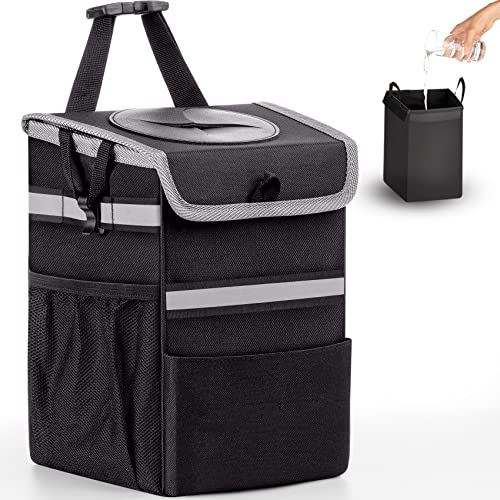 Auto-Mülleimer mit Deckel und Aufbewahrungstaschen großes Fassungsvermögen, Mehrzweck-Mülltonne, Auto-Mülleimer für alle Autos, Limousinen, SUVs und LKWs Auto-Müllsack zum Aufhängen mit Gurt