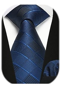 Enlision Krawatte Blau für Herren mit Einstecktuch Set für Hochzeit Business Herren Karierte Plaid Schwarz Krawatten Taschentuch für formelle Geschäfte Anzug,Blau mit Schwarz