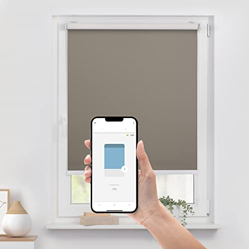 Lichtblick Bluetooth Rollo ohne Bohren, verdunkelung Choco, 90 cm x 190 cm (B x L)
