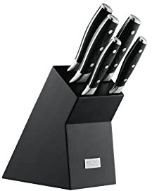 Meisterkoch 5-teiliger Messerblock bestückt mit Edelstahlmessern rostfrei | Universalmesser, Brotmesser, Gemüsemesser, Kochmesser, Fleischmesser | Micarta-Griff mit Edelstahlnieten