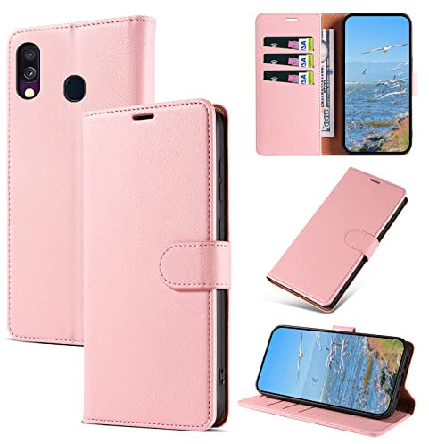 KKEIKO Hülle Kompatibel mit Samsung A40, Magnet Klappbar Handyhülle mit Kartenfach, PU Leder Stoßfest Schutzhülle für Samsung Galaxy A40, Rosa