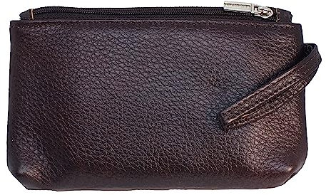 BAWAKO Portamonete in vera pelle con due scomparti con cerniera, portafogli per monete, Marrone 1 grande, L, Classico