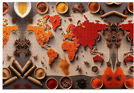 Personalisiertes Holzpuzzle – Erstellen Sie ein individuelles Bilderpuzzle für Familienspaß und Wohnkultur, Weltkarte aus Gewürzen