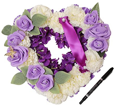 Kingke Ghirlanda di fiori artificiali funeraria composizione floreale a forma di cuore corona commemorativa