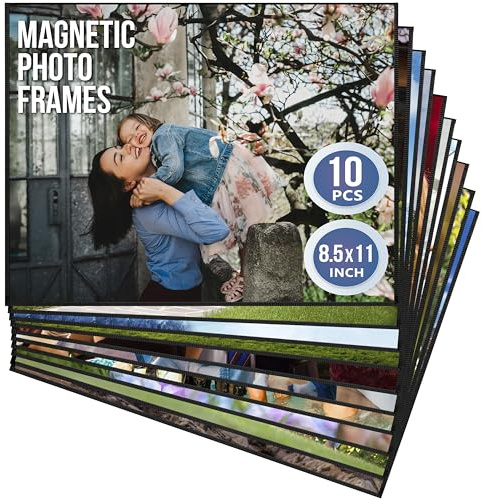 10 Pack Magnetic Picture Frames for Refrigerator - 8.5 x 11 in Magnet Picture Frames for Fridge - Magnetic Photo Sleeves - Locker Magnet Frame - 8.5x11 Magnetic Photo Frames - Magnetic Picture Holder Black/White